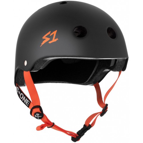 S-ONE LIFER HELMET - BLACK MATTE W/ ORANGE STRAPS - M