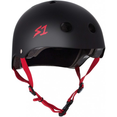 S-ONE LIFER HELMET - BLACK MATTE W/ RED STRAPS - L